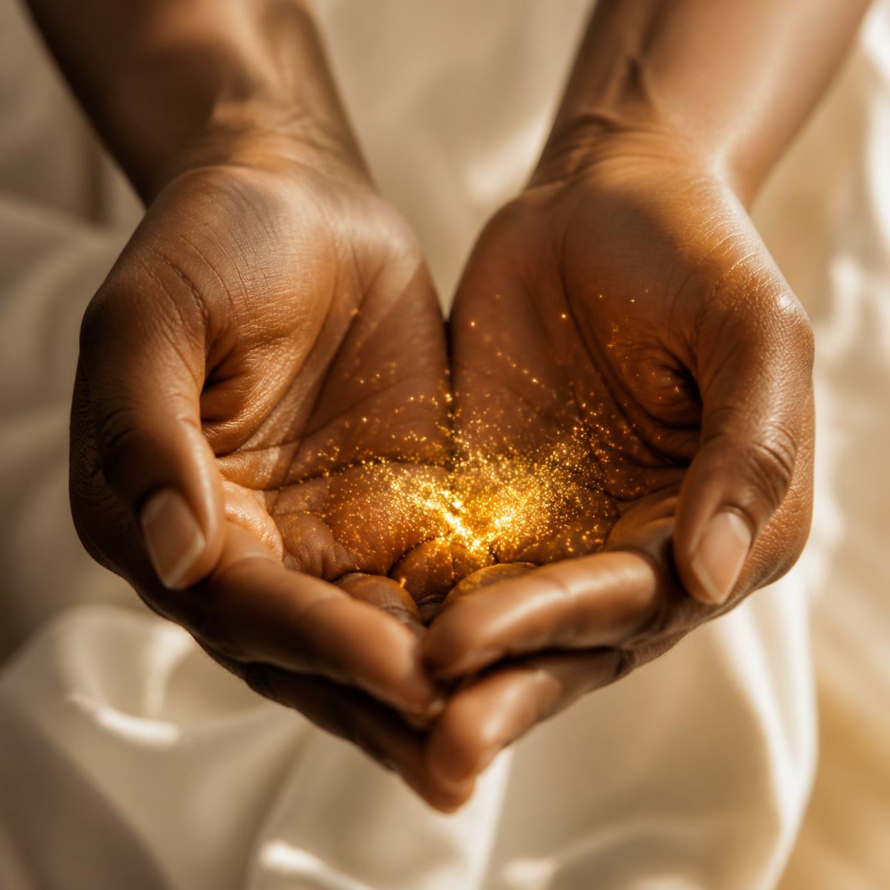 Mãos com luz dourada